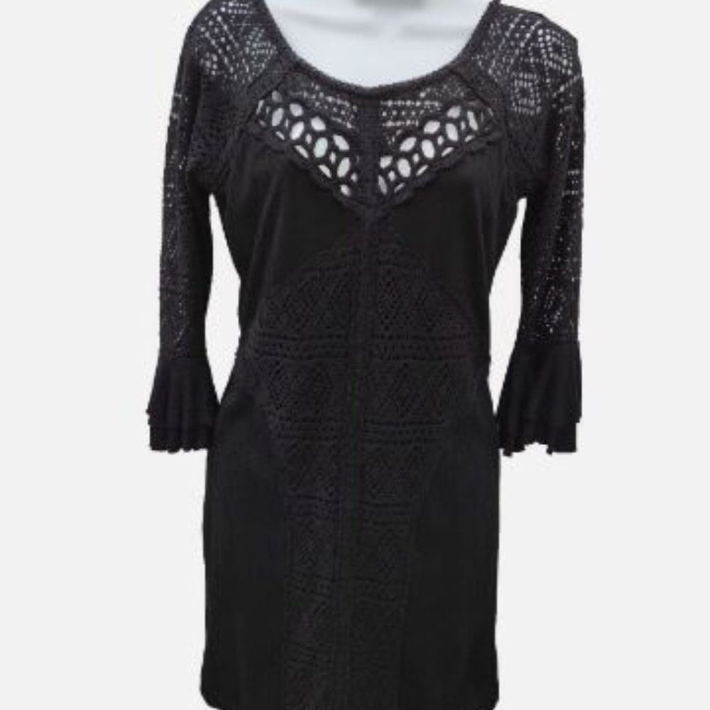 Free People Dress Women's Size Small Petite Black Rib Knit  Lace Trim